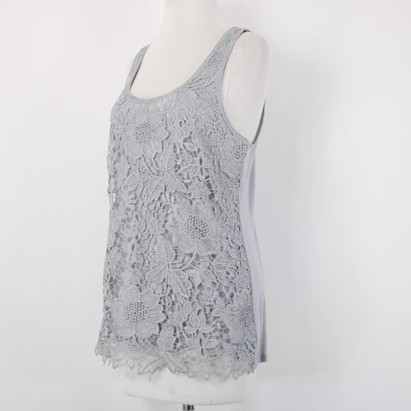 Express Top Sz M Gray Embroidered Lined Tank Metallic Polyester Top - Picture 3 of 14